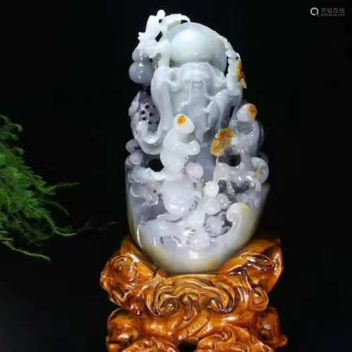 Chinese Hetian Black and White Jade Ornament Carved with The God of Longevity(1592g) W:11.7cm H:22cm