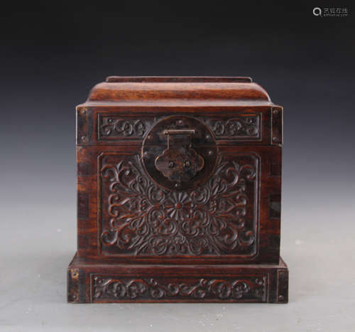 Chinese Qing Styled Wood Box Carved with Twine Lotus W:19cm H:23cm