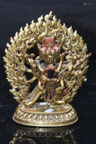 Chinese Qing Styled Gilt Bronze Cakrasamvara Tantra L:11cm W:6cm H:17cm