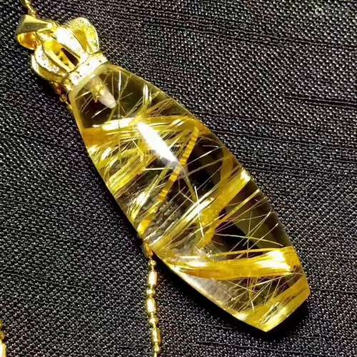 Chinese Natural Quartz Rutilated Pendant L:4.1cm W:1.3cm