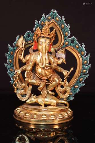 Chinese Qing Styled Tibeten Styled Gilt Bronze Ganesh L:28cm W:12cm H:36cm