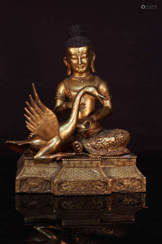 Chinese Qing Styled Gilt Buddha With Goose L:28cm W:25cm H:37cm