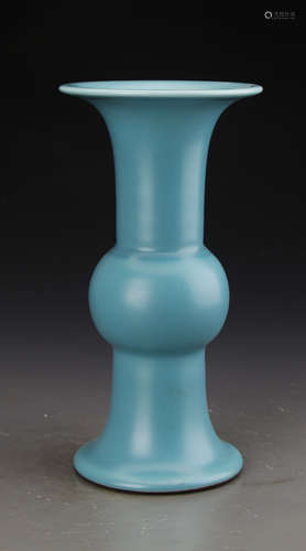 Chinese Sky Blue Glazed Gu Vase Marked 