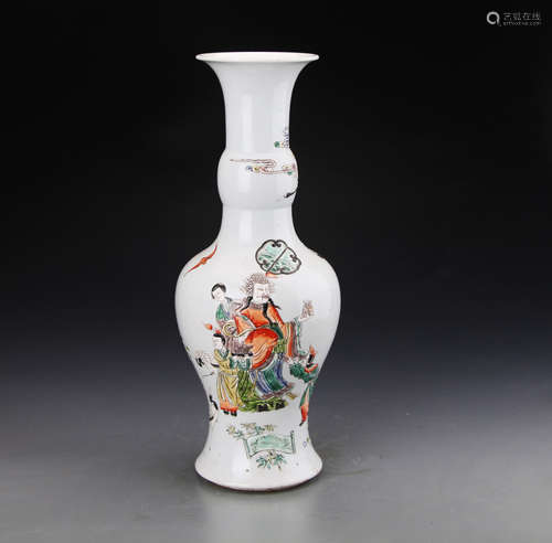 Chinese Qing Style Famille Rose Vase Painted with Figures W:16cm H:43cm