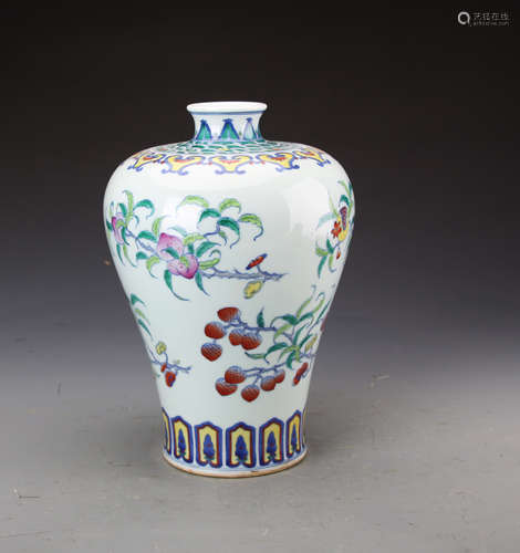 Chinese Dou Glazed Meiping Vase Painted with Fruits Marked 