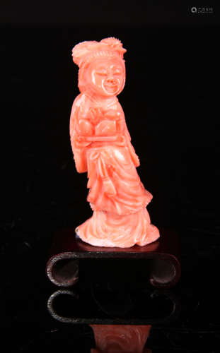 Chinese QIng Styled Coral Lady H:9cm (measured with stand)