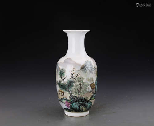 Pair of Chinese Republic Style Famille Rose Vase Painted with Horses and Pine Tree Marked 