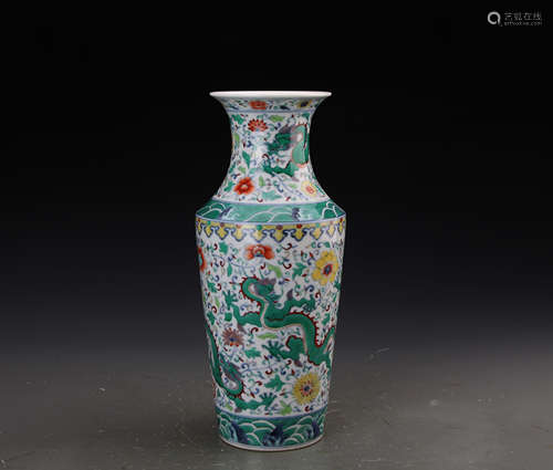 Chinese Dou Glazed Vase Painted with Dragon and Twine Lotus Marked 