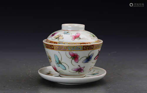 Chinese  Famille Rose Teacup Painted with Butterfly Marked 