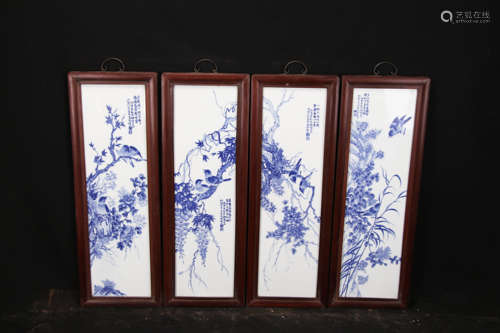 Chinese Republic Style Blue and White Hanging Screen painted with Flowers W:30cm H:90cm