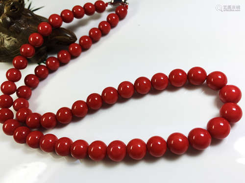 Chinese Red Coral Necklace(48.6g)W:9mm