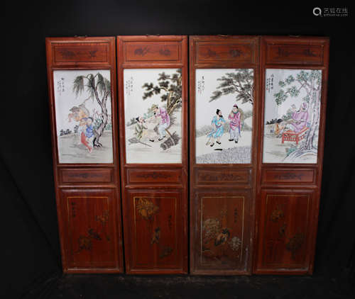 Chinese  Republic Style Famille Rose Screen painted with Figures