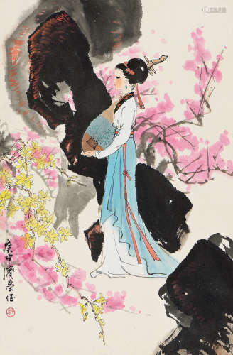刘济荣 庚申（1980年）作 仕女 立轴 设色纸本