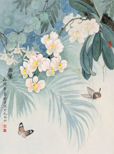 吴敏荣 丙寅（1986年）作 幽兰 立轴 设色纸本