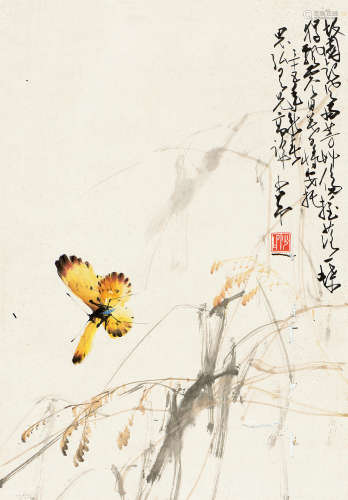 赵少昂 丙戌（1946年）作 花蝶 镜心 设色纸本