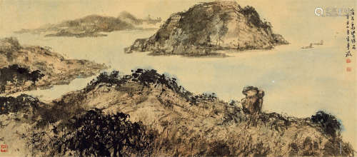 吕寿琨 辛丑（1961年）作 山水 横披 设色纸本