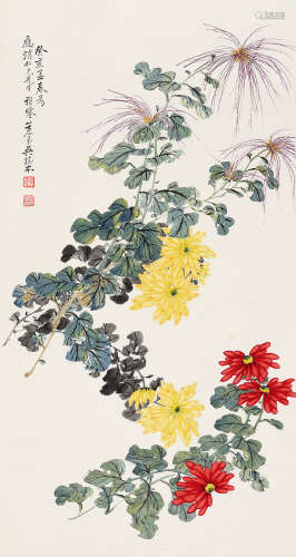 吴树本 癸亥（1923年）作 菊花 立轴 设色纸本