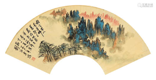 刘海粟 丁卯（1987年）作 黄山图 镜框 设色纸本