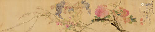 吴天章 辛酉（1861年）作 花卉 横披 设色绢本