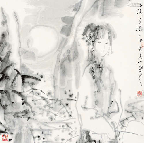 吴山明 甲戌（1994年）作 仕女图 镜心 水墨纸本