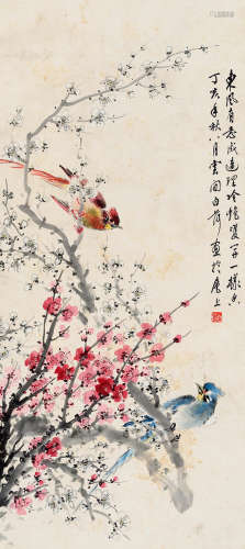 陈白荷 乙巳（1965年）作 花鸟 立轴 设色纸本