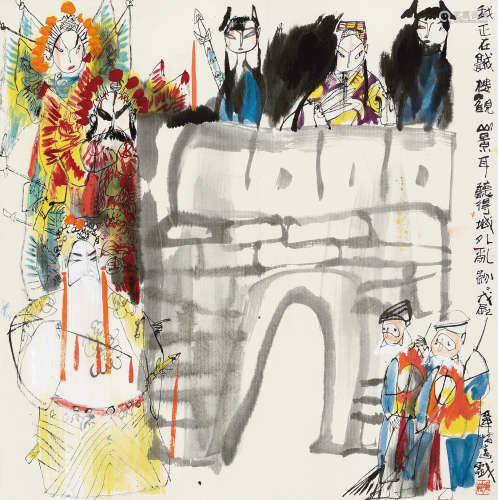 吴华仑 戊辰（1988年）作 《空城计》戏景 立轴 设色纸本