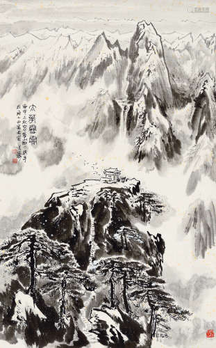 金光瑜 庚申（1980年）作 太华雪霁 立轴 水墨纸本