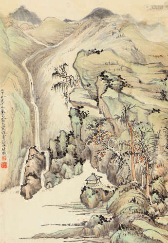 陈定山 壬申（1932年）作 山水 立轴 设色纸本