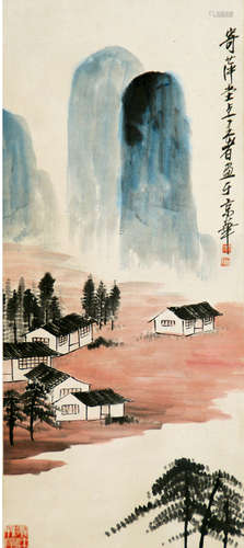 齐白石“山村风景”设色纸本立轴