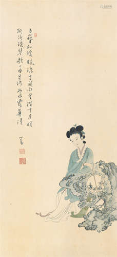 溥儒 (1896～1963) 纨扇仕女 镜片 设色绢本