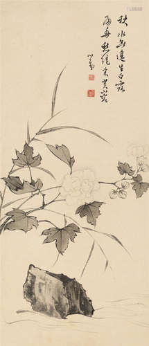 溥儒 (1896～1963) 秋水芙蓉 镜片 水墨纸本