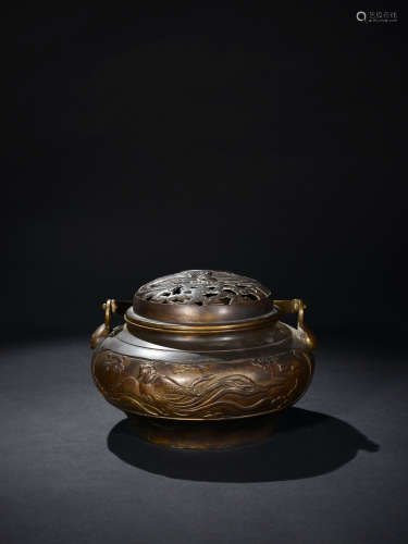 铜雕花手炉 十九世纪
