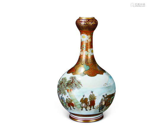 19世纪初 描金浅绛彩蒜头瓶