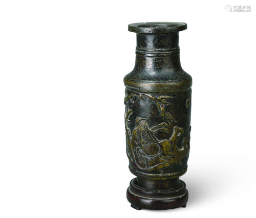 清早期 铜张骞乘槎炉瓶