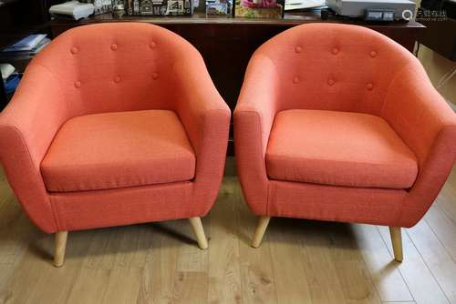 Pair of Orange Modern Club Chairs, Mid-Century Style