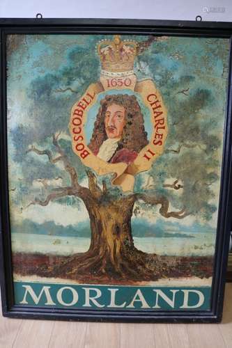 Large Hand Painted wood 2 sided Sign Morland, Boscobell, Charles II