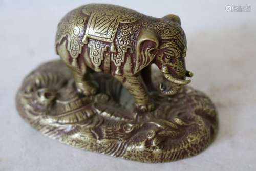 Carved Asian Brass Figural Elephant