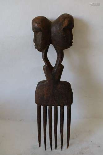 Carved African Hair Comb, Double Heads