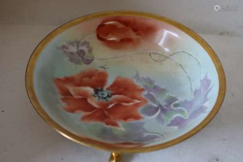 Hand Painted Limoges 3 footed Bowl, Artist signed