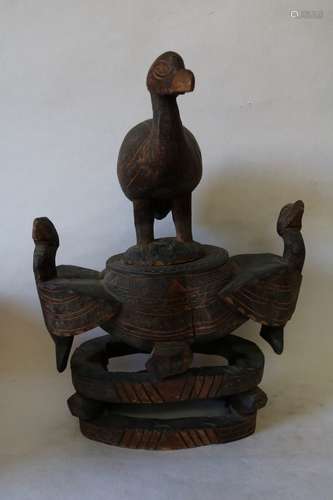 Carved African Medicine Bowl with Eagles