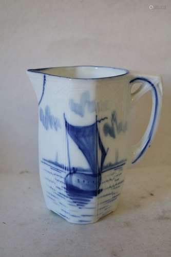 Blue & White Bone China Creamer with Sail Boat