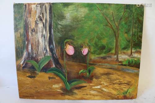 Nakasato Oil Painting on Board, Lady Slipper