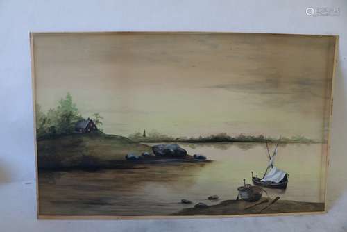 Water Color on board, Nautical/ Seaside Scene, unsigned