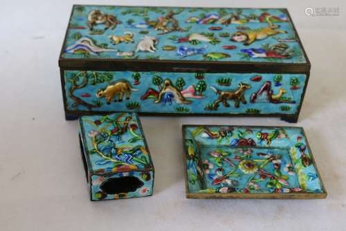 Chinese Enamel Hand Painted Cigarette Set