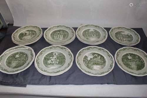 Lot of 23 Royal Caulden England Dartmouth College Plates in green & white