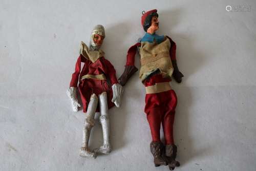 Pair Wood Carved Antique Dolls