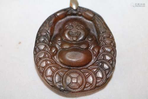 Brown Jade Hand Carved Pendant with Buddha