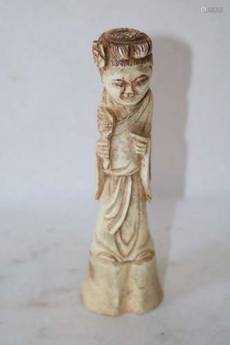 Antique Hand Carved Bone Statue of Asian Woman