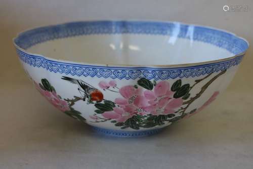 Hand Painted Asian Eggshell Porcelain Bowl with Dragon