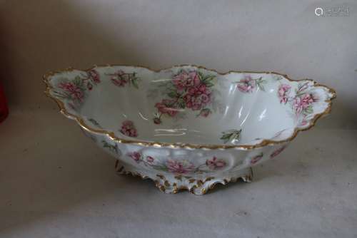 J. Mc. D. & S Limoges Oval Footed Bowl with pink Flowers